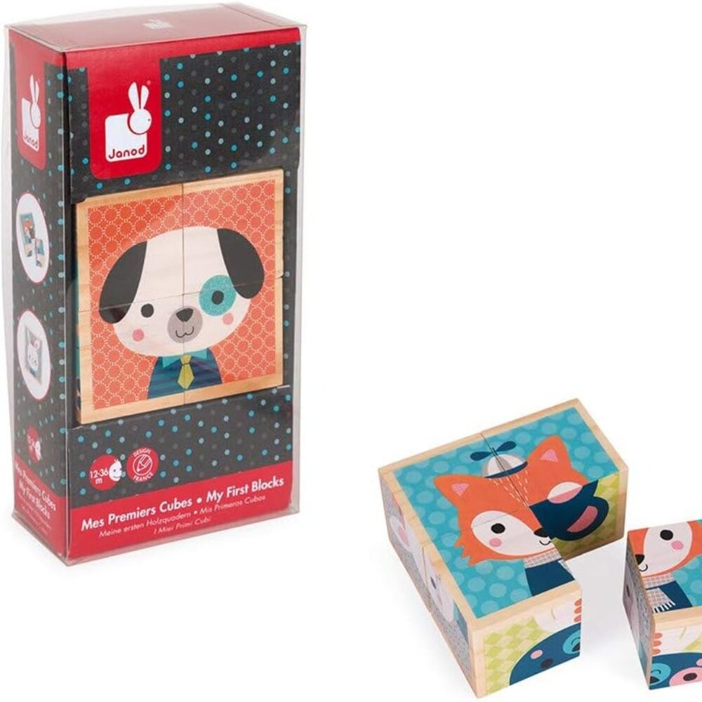 Janod My First Blocks Forest Portraits - Animals (4 wooden cubes) Brand New